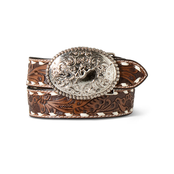 Boy's Hand Tooled Bull Rider Buckle Belt