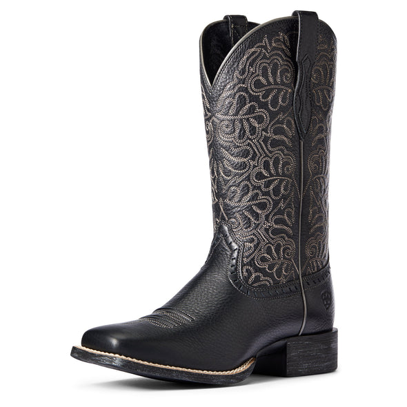 Women's Round Up Remuda Western Boots in Black Deertan 10034024 Ariat