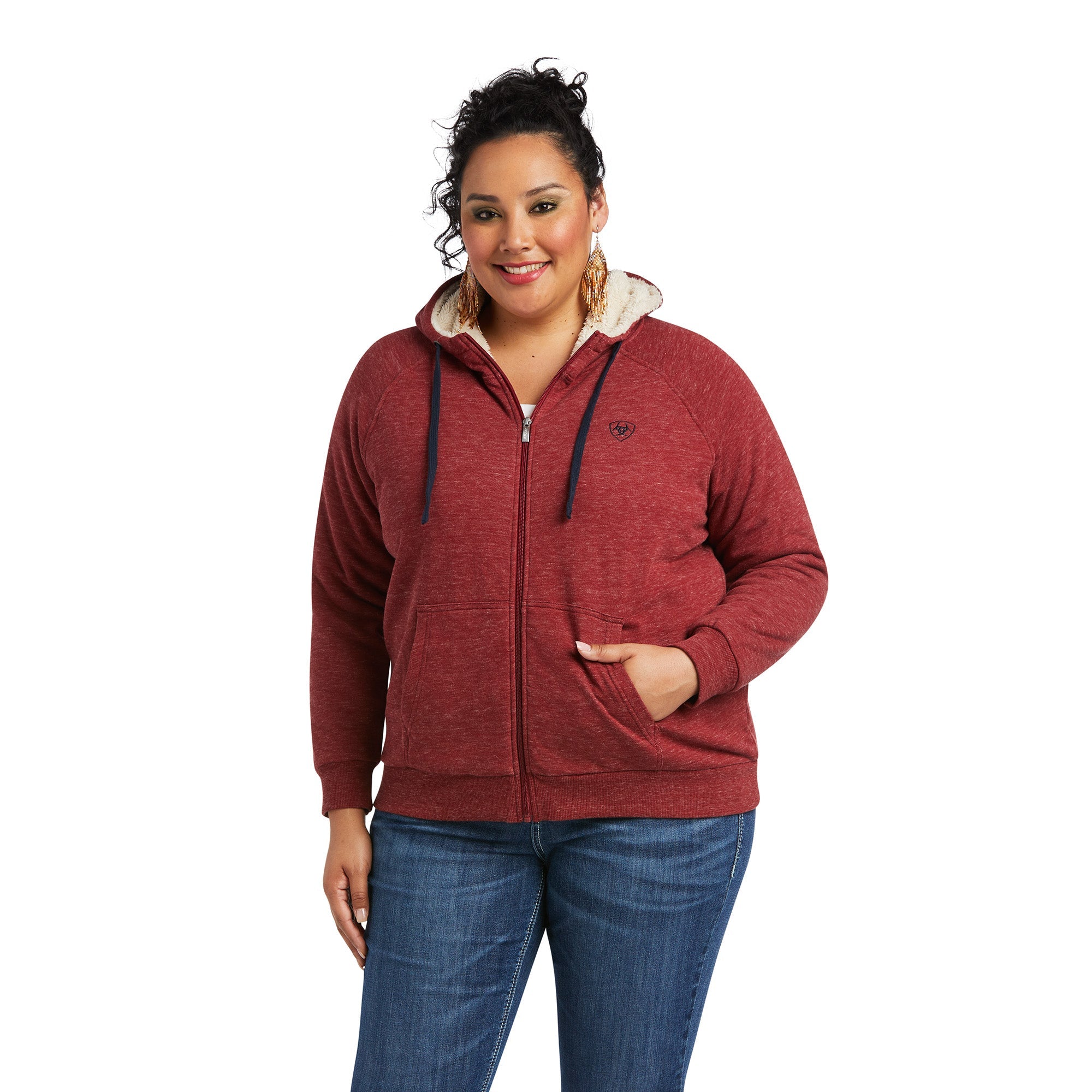 Women's Plus Size Fleece Hood Coat - Rhubarb